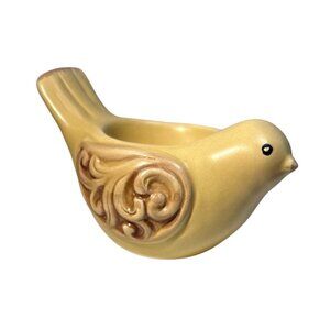 Bird Shaped Tea Light Holder Trinket Dish Yellow Ceramic Embossed Wing Design